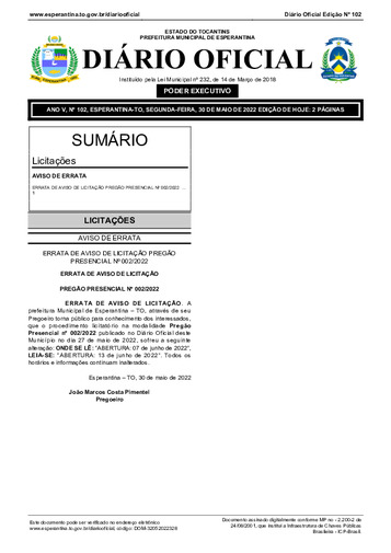 Diário Oficial - Edição 102