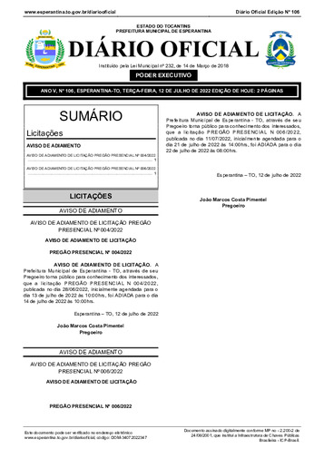 Diário Oficial - Edição 106