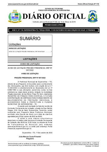 Diário Oficial - Edição 116