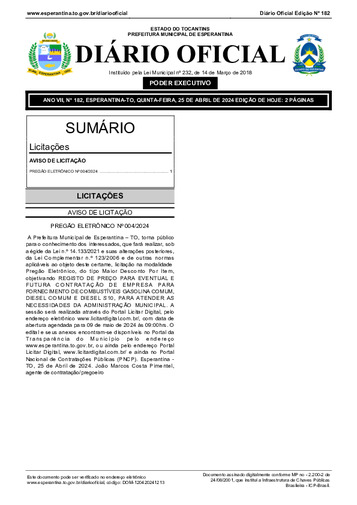 Diário Oficial - Edição 182